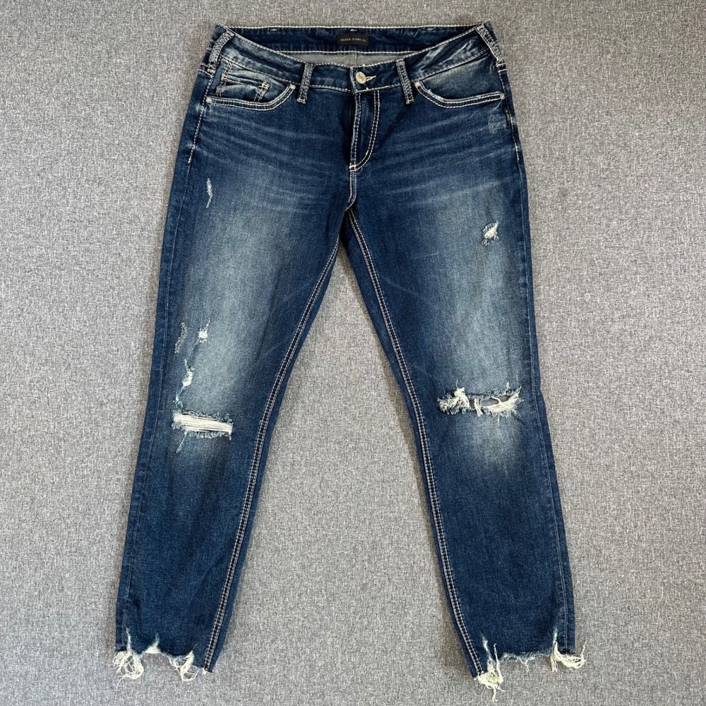 Silver Jeans Co. Jeans Womens 32 Boyfriend Blue Distressed Distressed